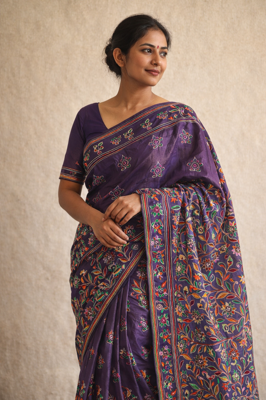 Purple Kantha Bishnupur Silk Saree
