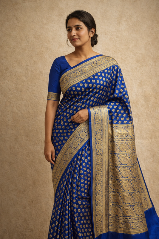 Blue Benarasi Blended Silk Saree