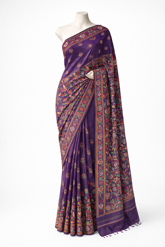 Purple Kantha Bishnupur Silk Saree