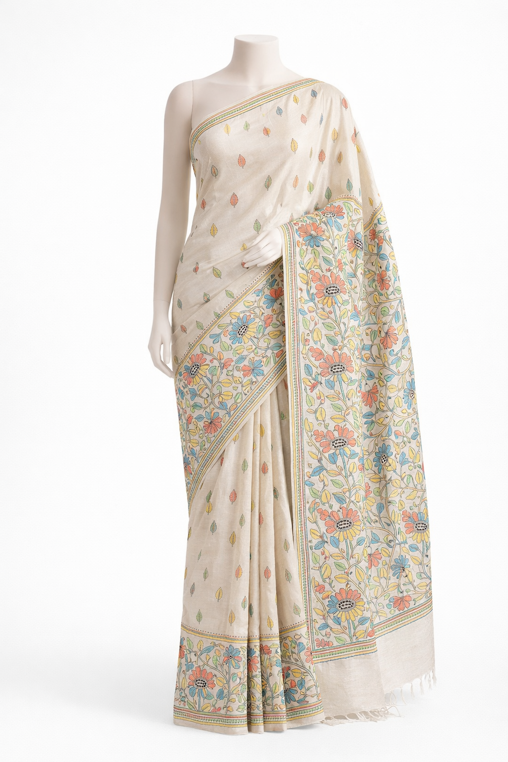Off-White All-Over Kantha Bishnupur Silk Saree