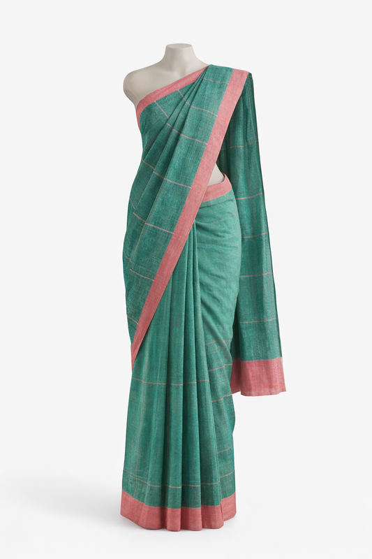 Green Pure Khadi Saree