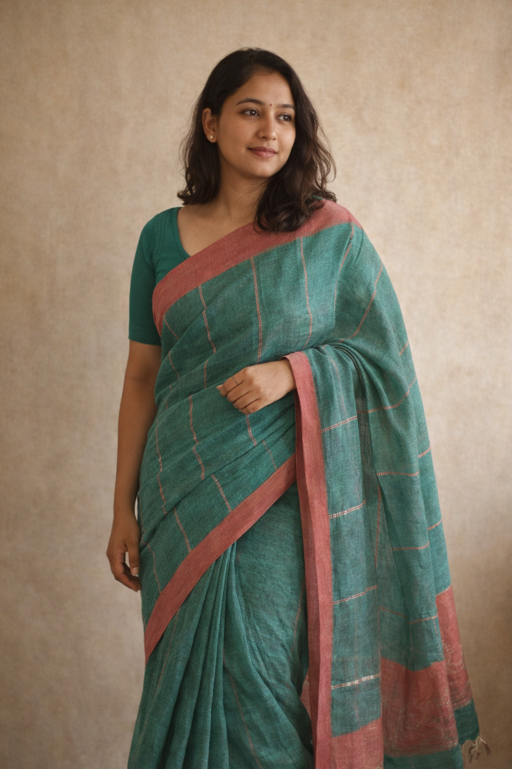 Green Pure Khadi Saree