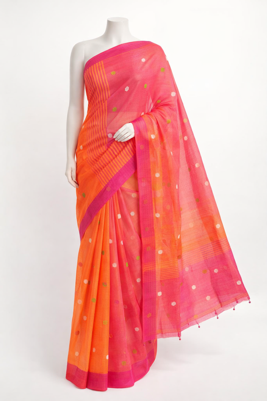 Orange Pure Khadi Saree