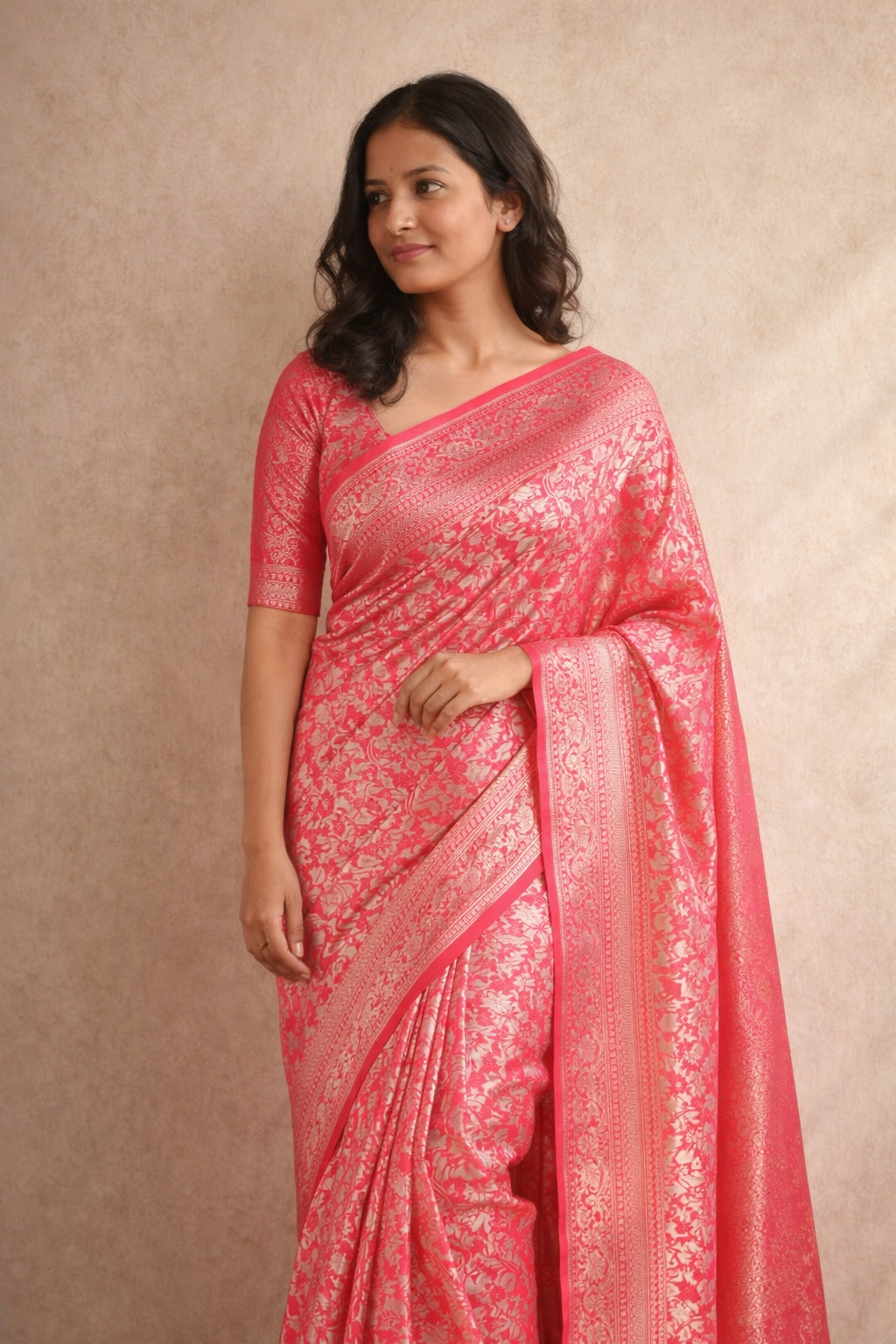 Pink Benarasi Blended Silk Saree