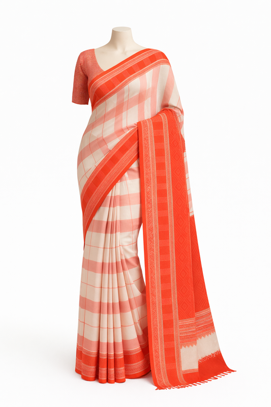 White Pure Begumpuri Cotton Handloom Saree