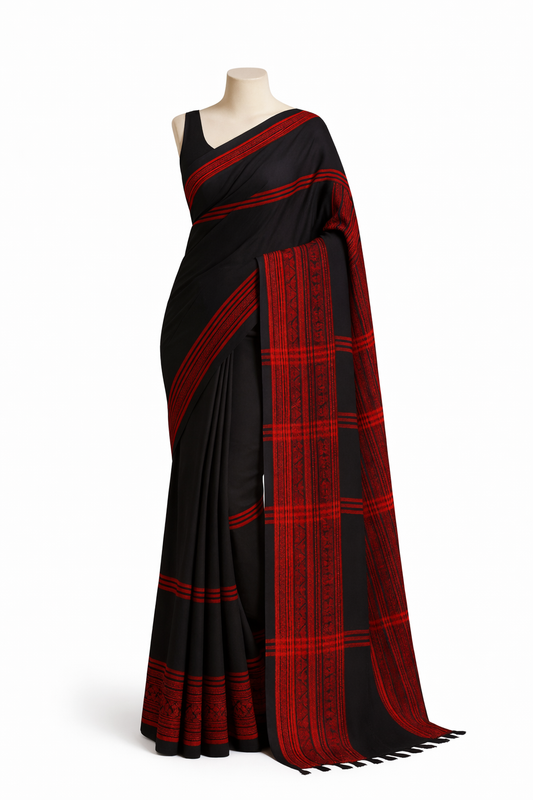 Black Pure Begumpuri Cotton Handloom Saree