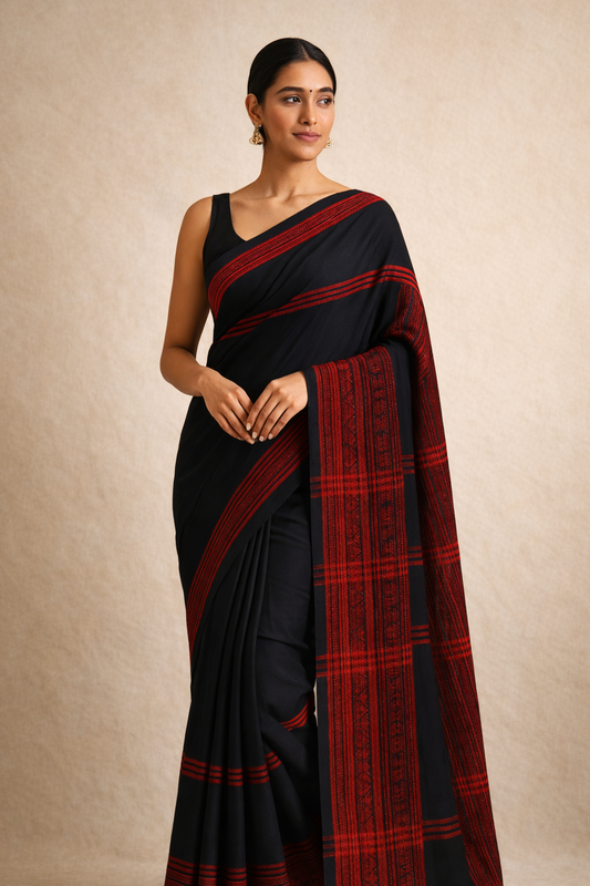 Black Pure Begumpuri Cotton Handloom Saree
