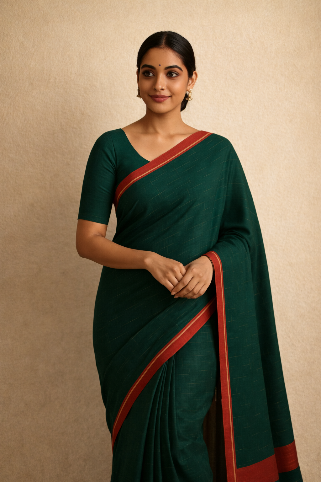 Deep Green Pure Khadi Saree