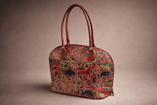 Maroon Animal Motif Leather Shoulder Bag — Small