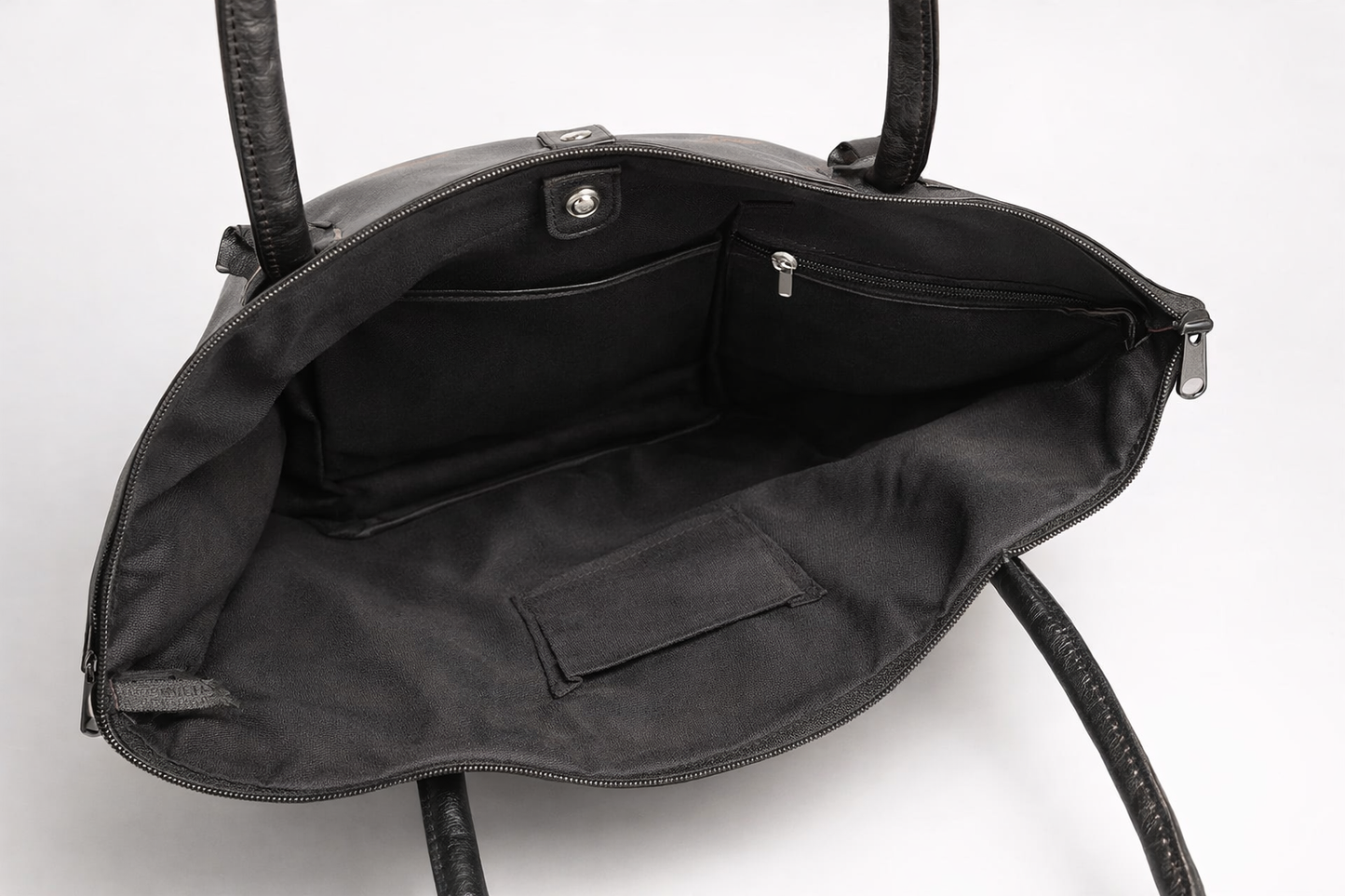 Black Owl Motif Leather Shoulder Bag — Large