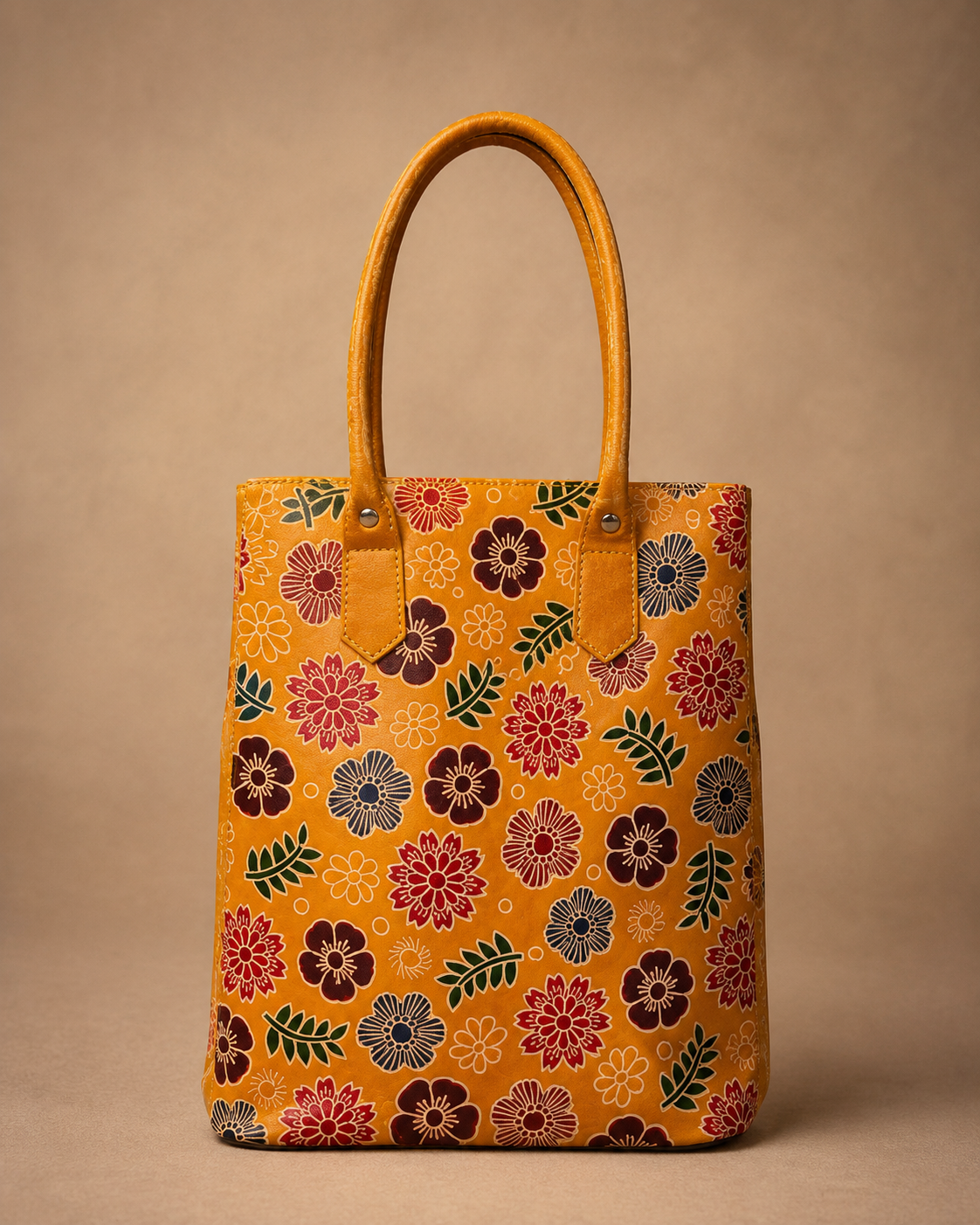 Yellow Floral Motif Leather Shoulder Bag — Medium