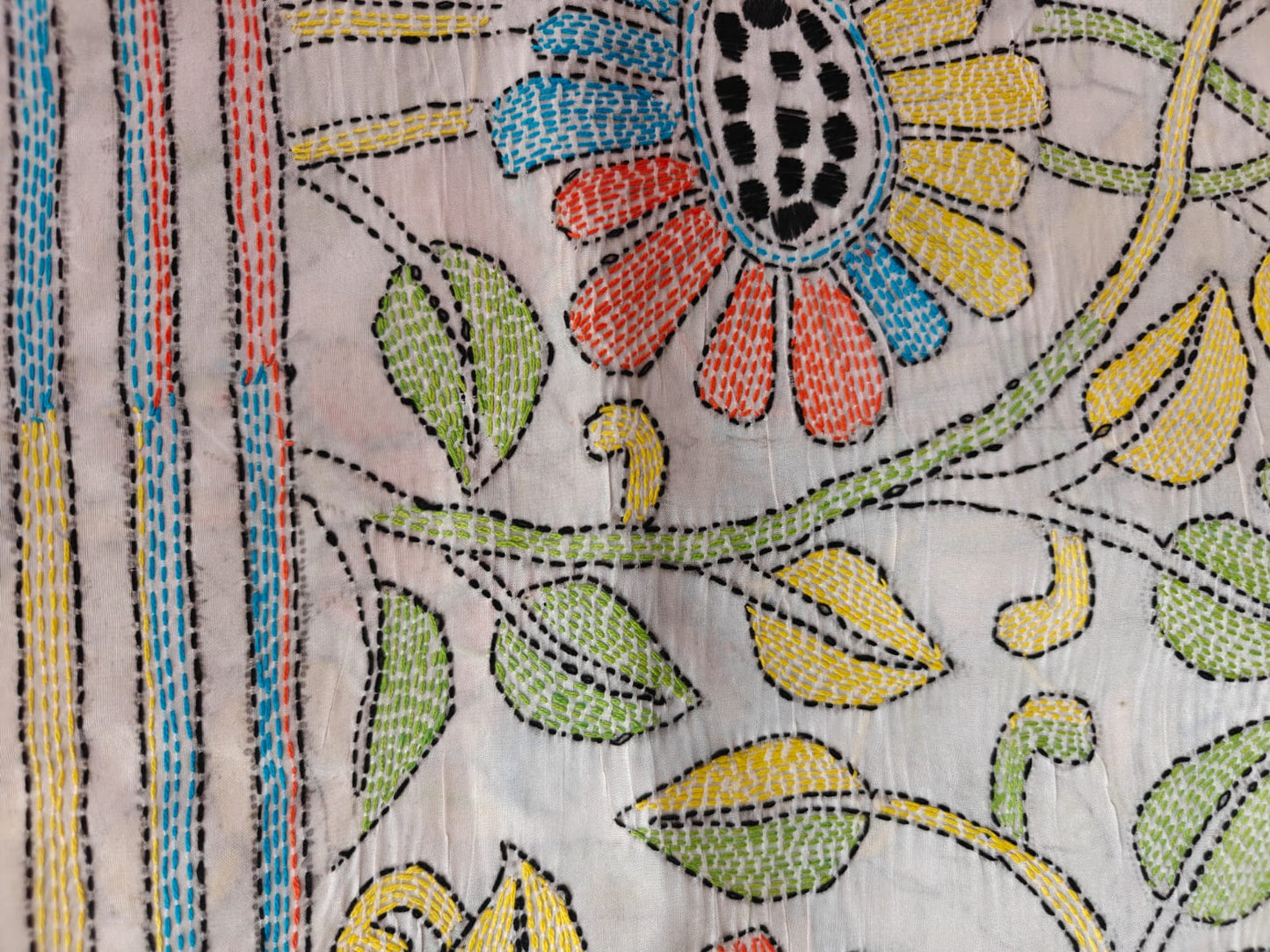 Off-White All-Over Kantha Bishnupur Silk Saree