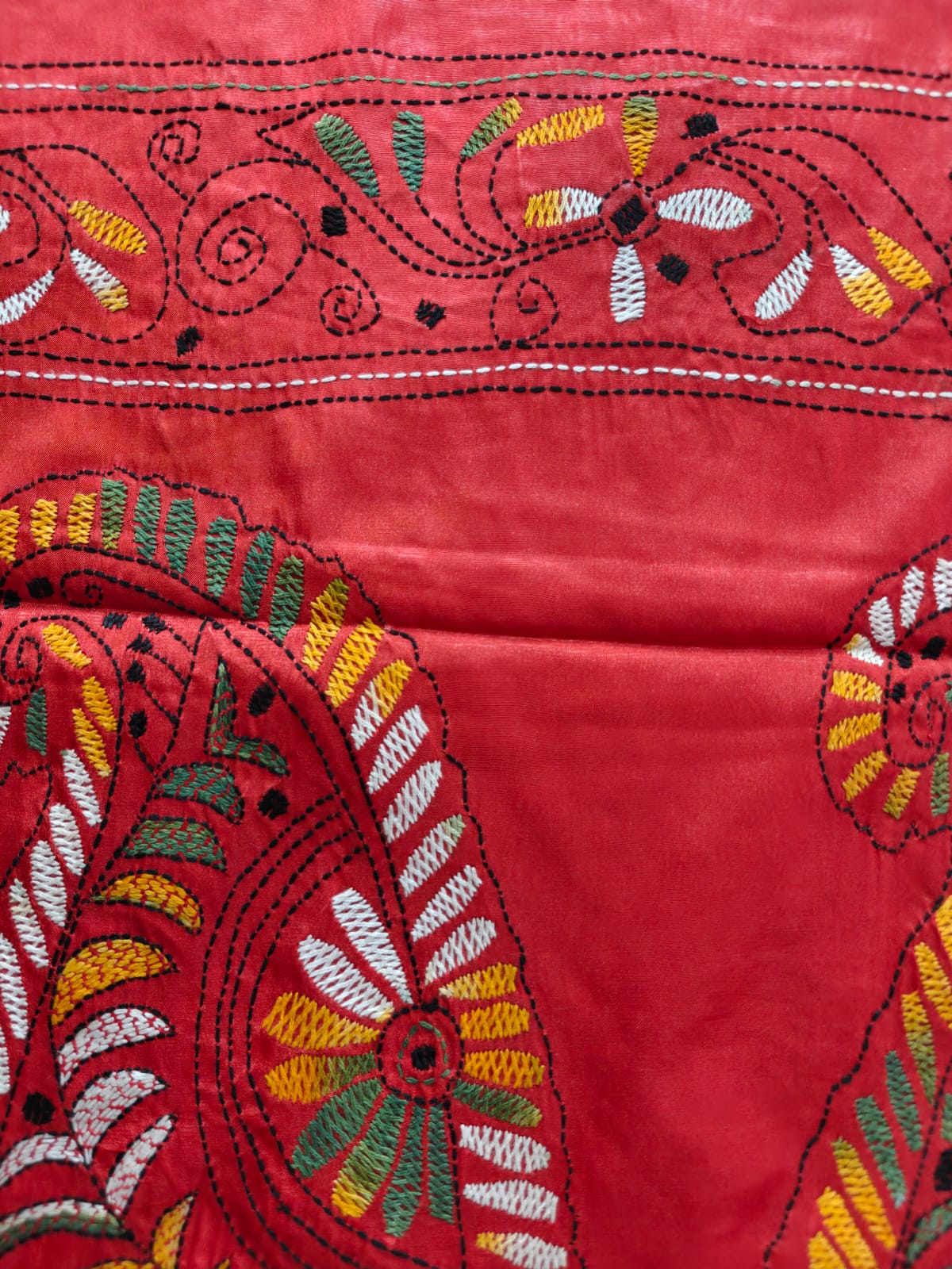 Red Kantha Bishnupur Silk Saree