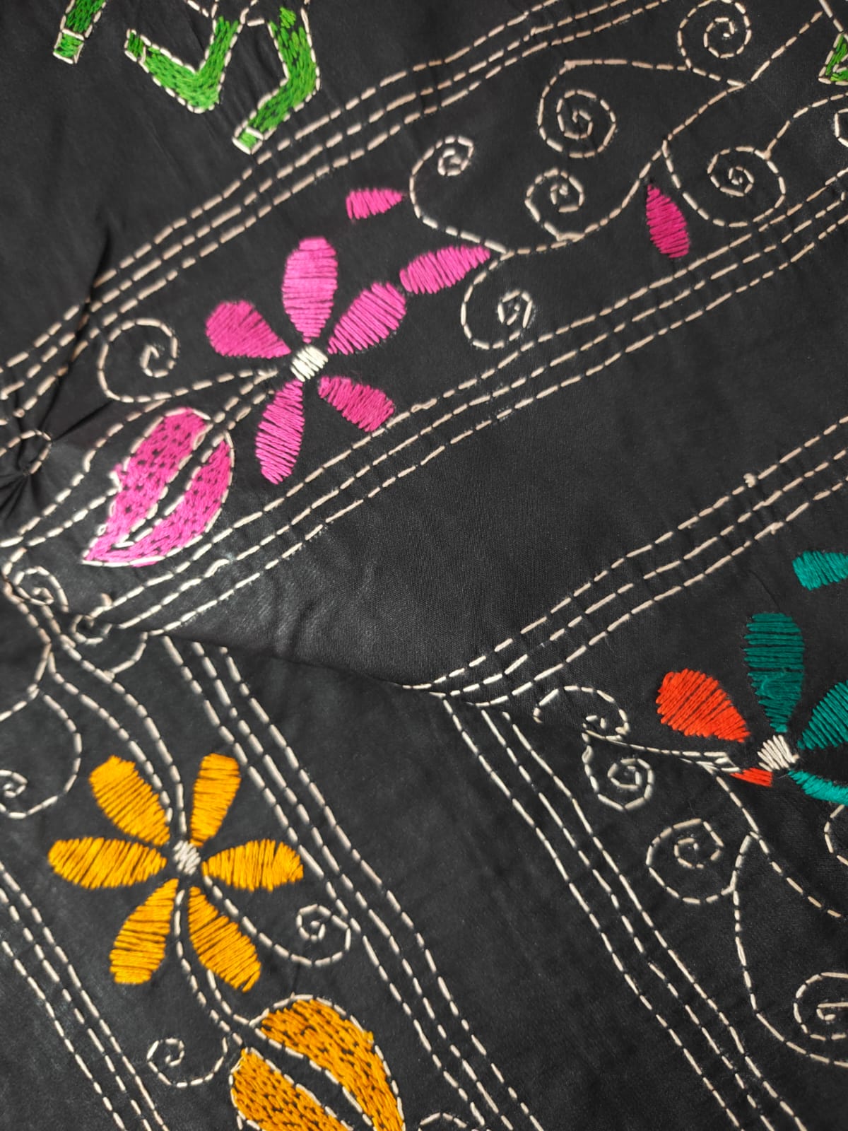 Black Kantha Murshidabad Silk Saree