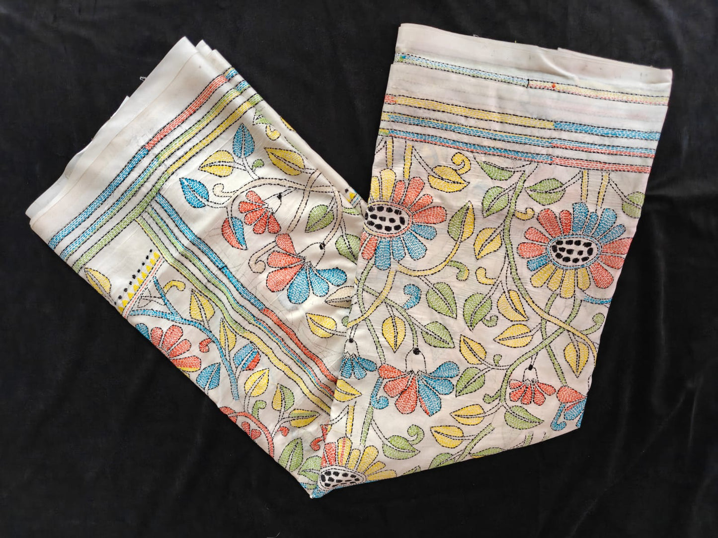 Off-White All-Over Kantha Bishnupur Silk Saree