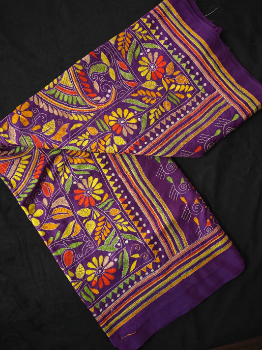 Purple Kantha Bishnupur Silk Saree