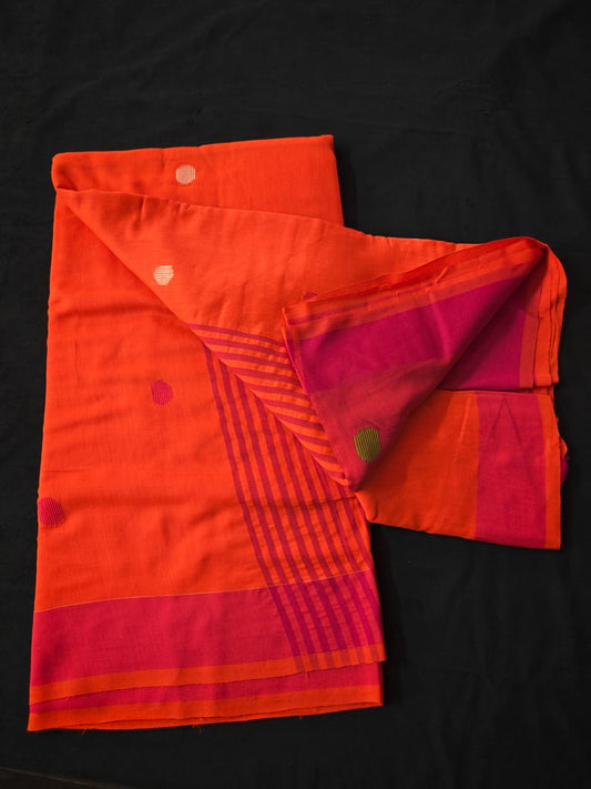 Orange Pure Khadi Saree