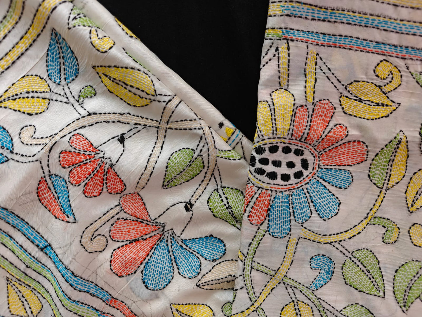 Off-White All-Over Kantha Bishnupur Silk Saree