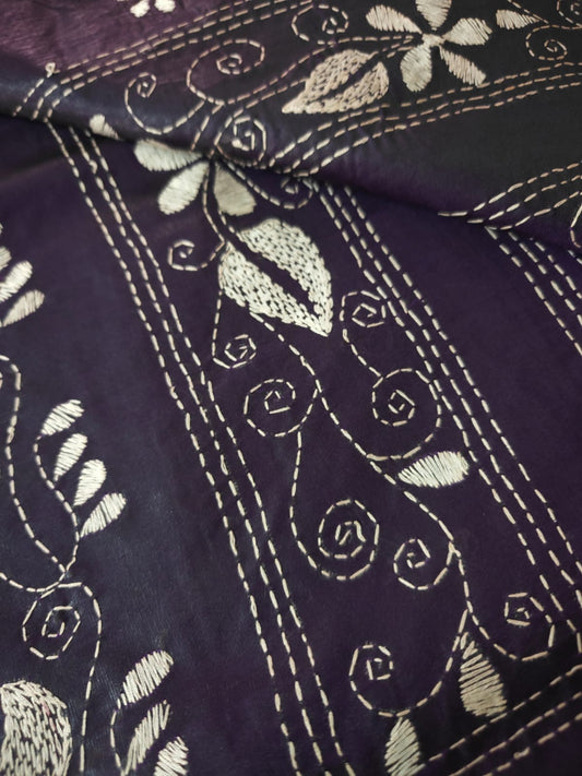 Purple Kantha Murshidabad Silk Saree
