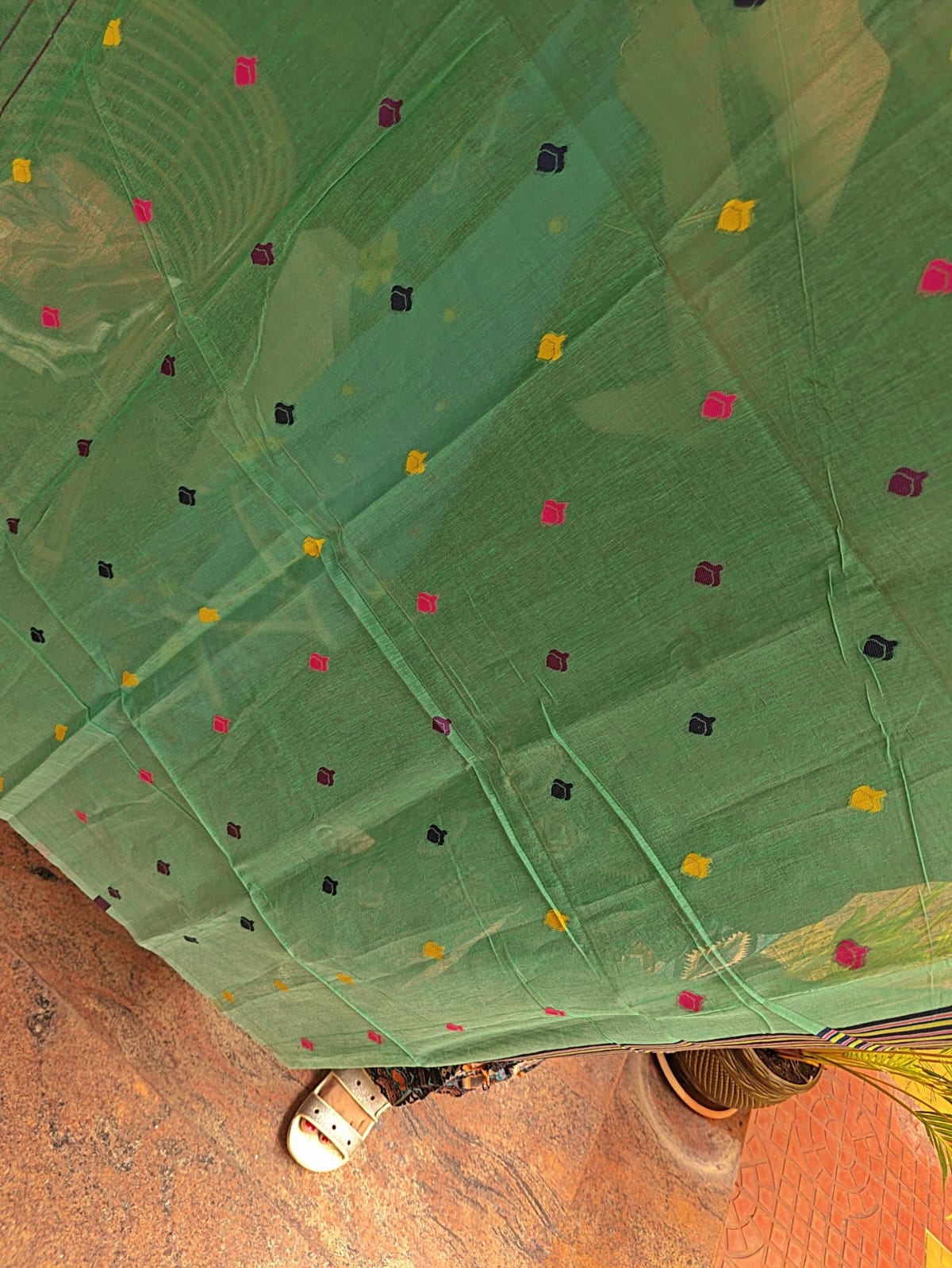 Green Bonolota Jamdani Cotton Saree