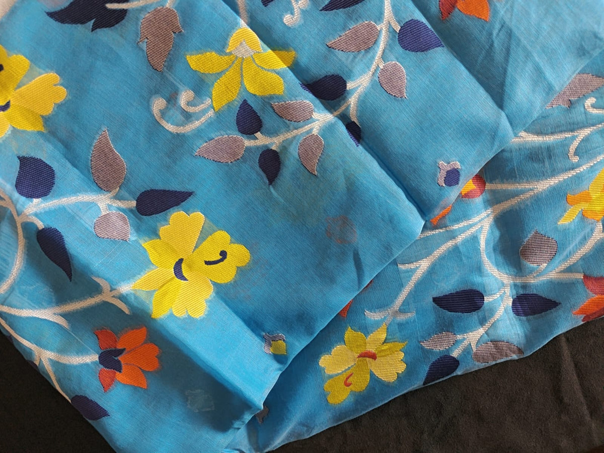 Blue Bonolota Jamdani Cotton Saree