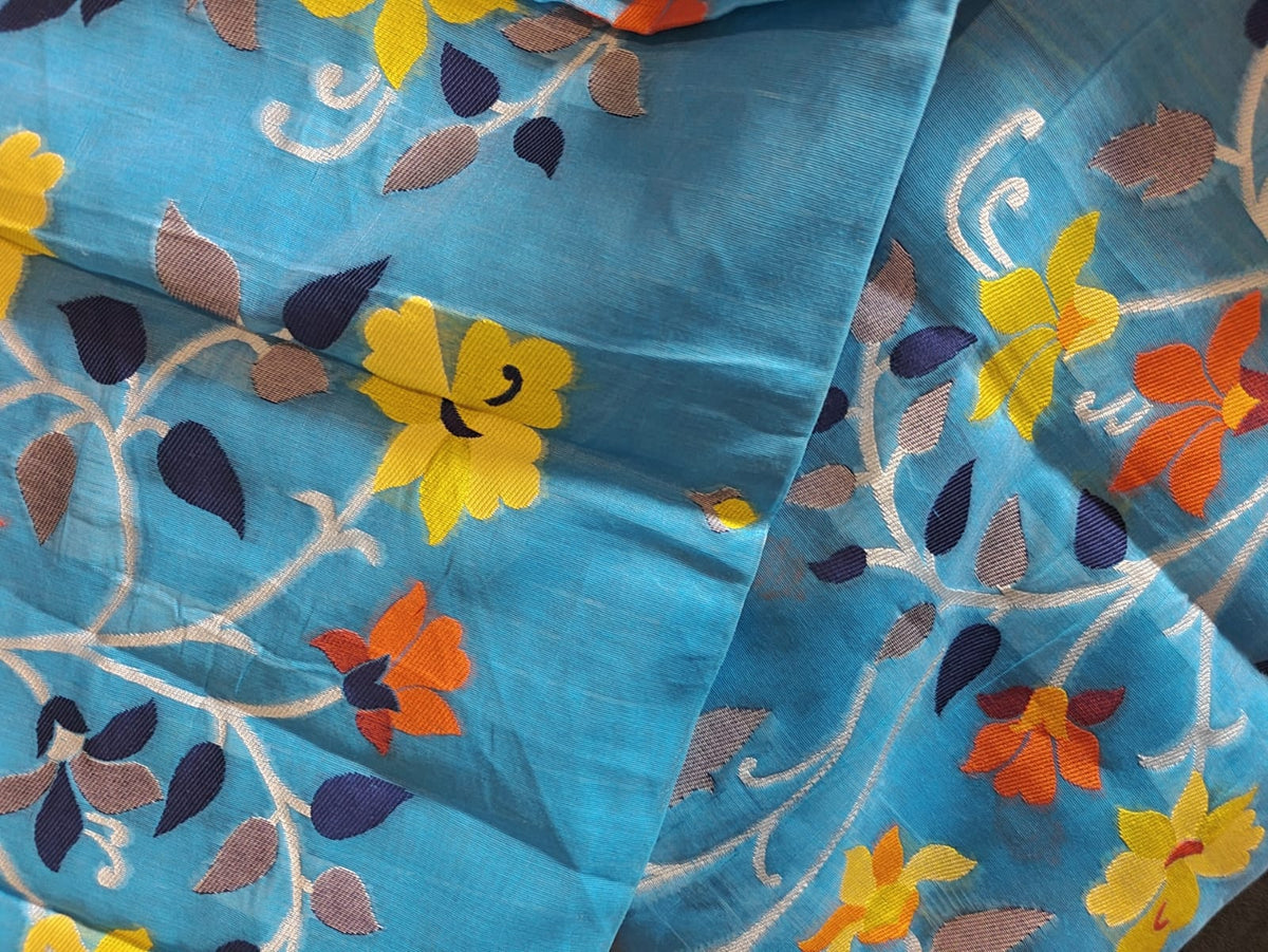 Blue Bonolota Jamdani Cotton Saree