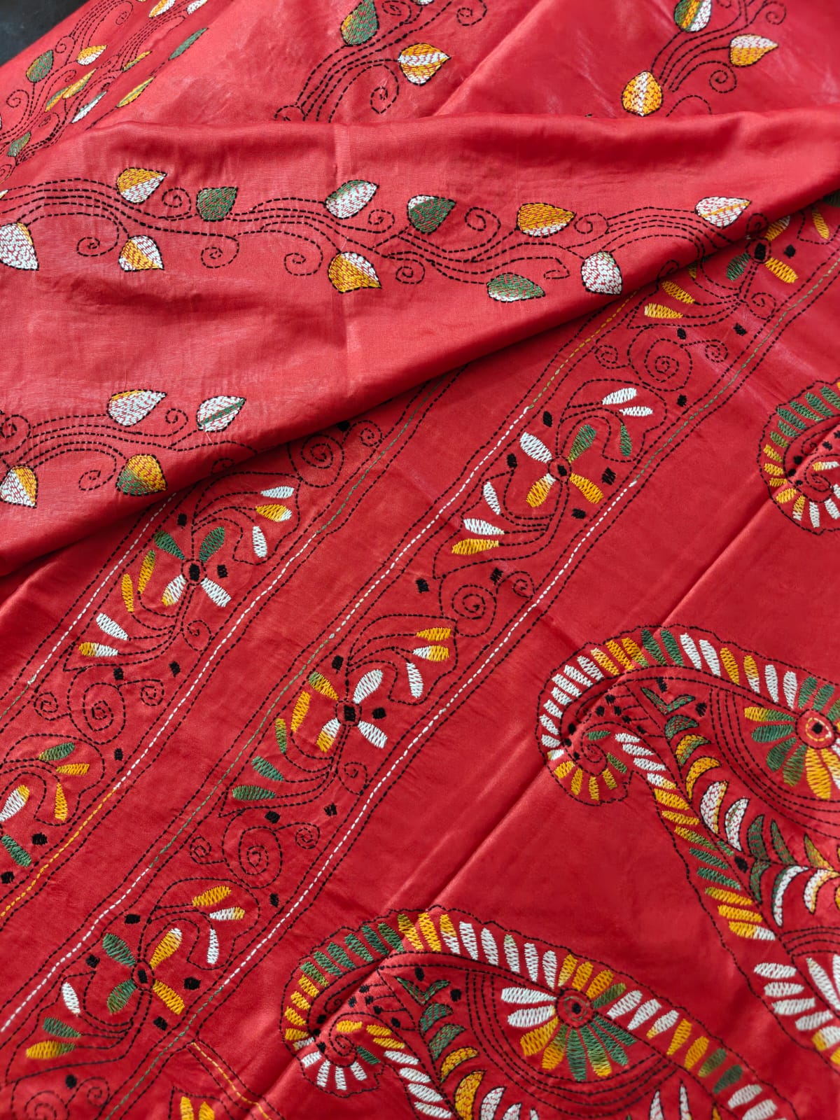 Red Kantha Bishnupur Silk Saree