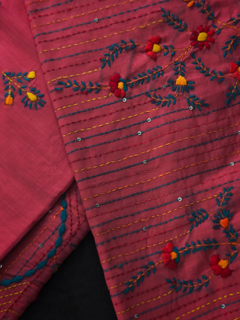 Sequin detail on pink Chanderi 