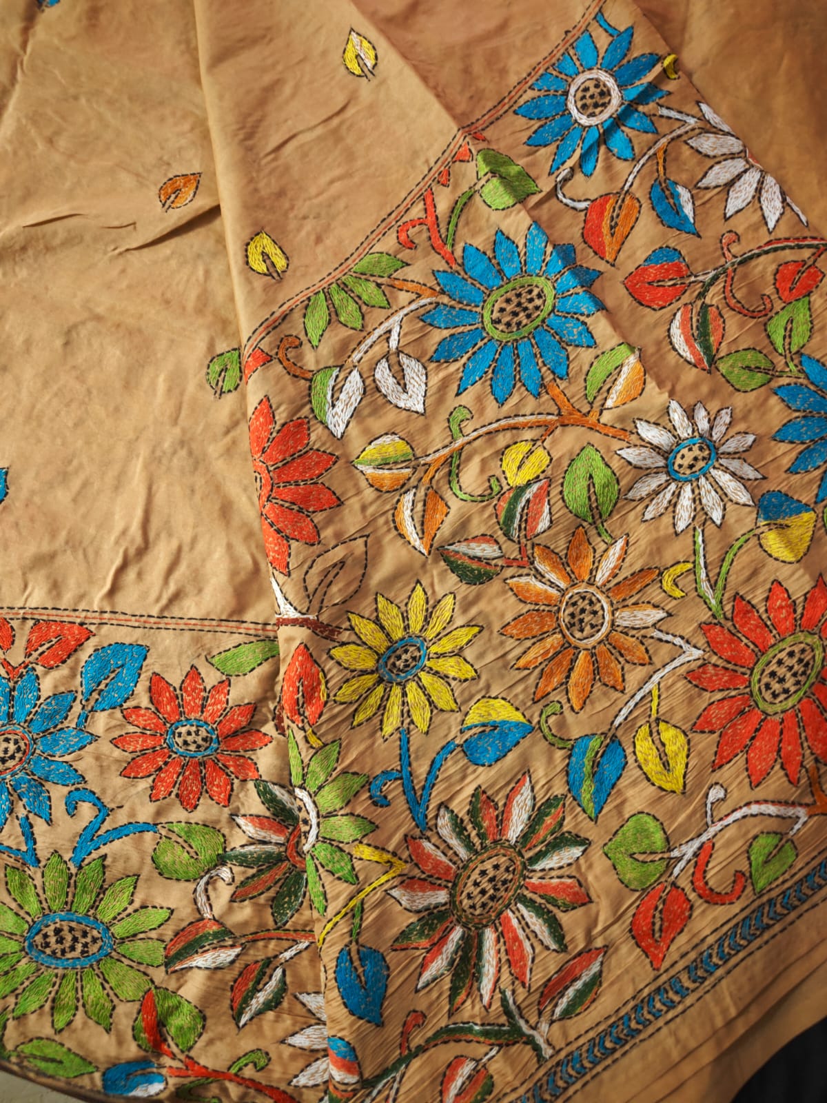 Beige Kantha Bishnupur Silk Saree