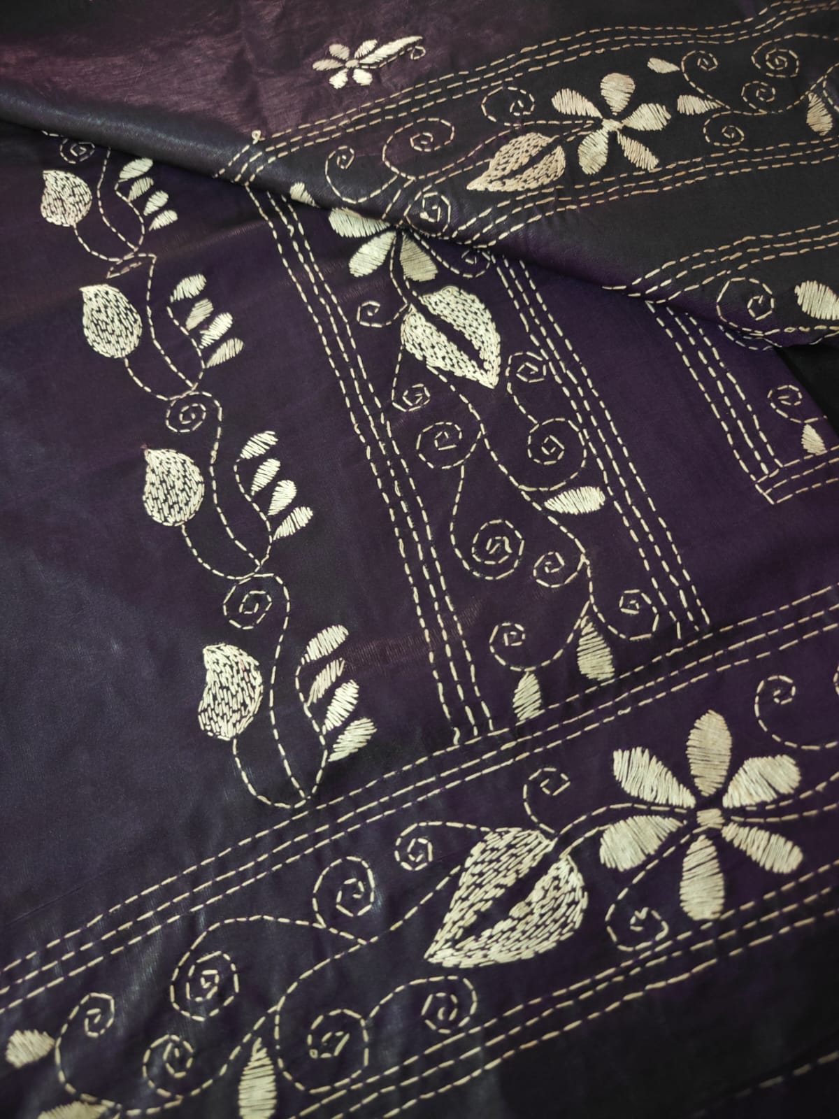 Purple Kantha Murshidabad Silk Saree