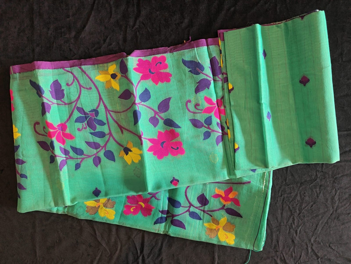 Green Bonolota Jamdani Cotton Saree