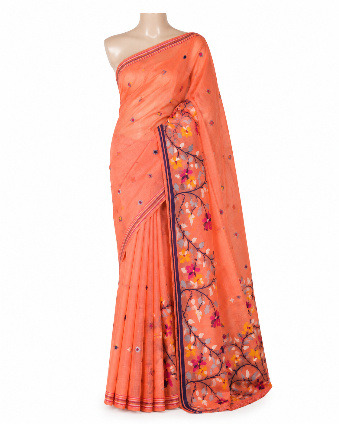Pallu of peach Bonolota Jamdani