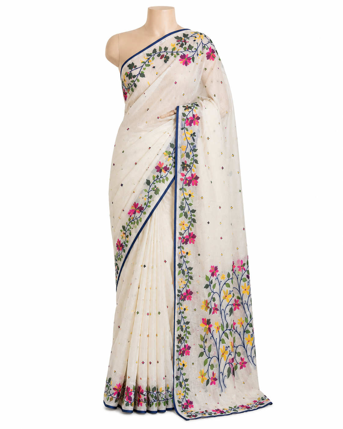 Pallu of white Bonolota Jamdani
