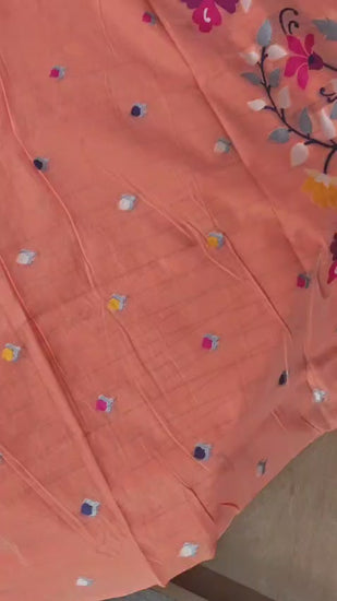 Peach Bonolota Jamdani — drape and weave
