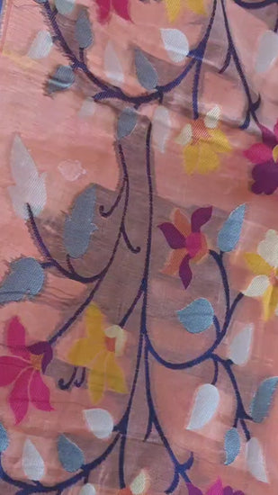 Peach Bonolota Jamdani — drape and weave and reverse