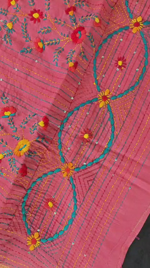 Pink Chanderi with bullion and sequin — texture and drape