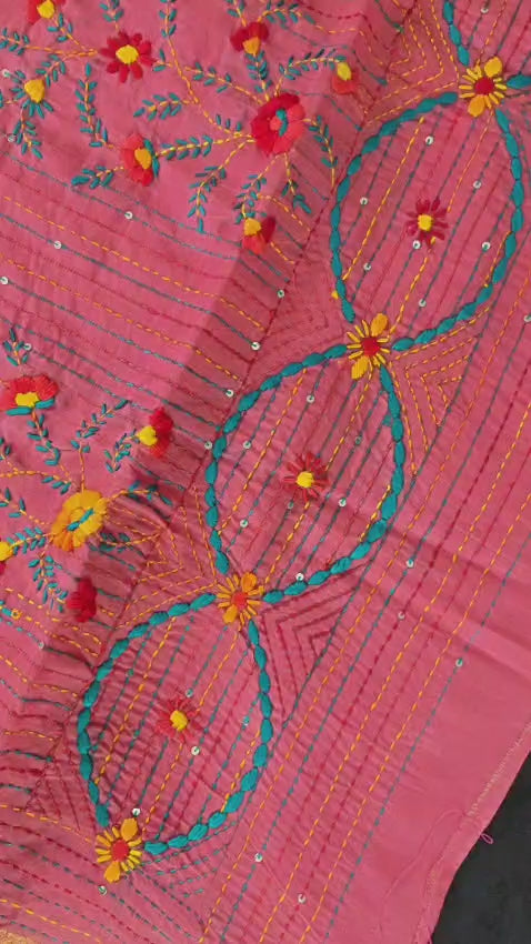 Pink Chanderi with bullion and sequin — texture and drape